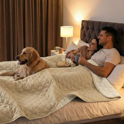 FunFurry Waterproof Dog Blanket, Couch Cover for Dogs Washable, Reversible Dog Bed Cover, Couch Furniture Protector. (Dark＆Light Beige, 52 X 82 Inch - 1 Pack)