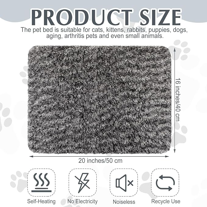 Drydiet 4 Pack Self Warming Cat Pads Self Heating Cat Mat Washable Homeless Dogs Thermal Pads Kennel Pad Reflects Body Heat Warm Crate Bed Mat for Indoor Outdoor Pet(Gray,16 x 20 Inch)