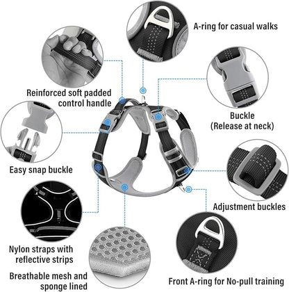 Plutus Pet No Pull Dog Harness, Release at Neck, Reflective Adjustable Dog Vest Harness, Easy Control Handle for Walking, for Small Medium Large Dogs, Black, M