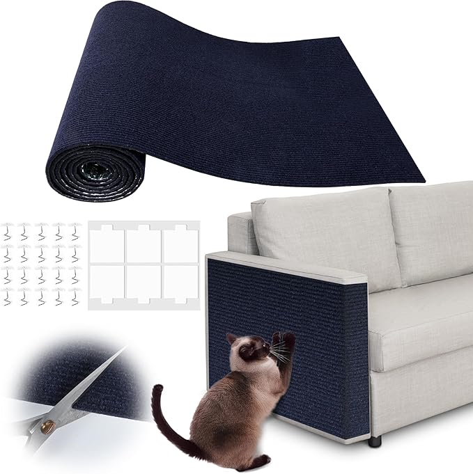 Cat Scratch Furniture Protector - 40" x 17" Trimmable Self-Adhesive Cats Claws Scratch Pads, DIY Cat Climbing Couch Protector for Scratch Post Cat Tree Replacement Indoor (Dark Blue)