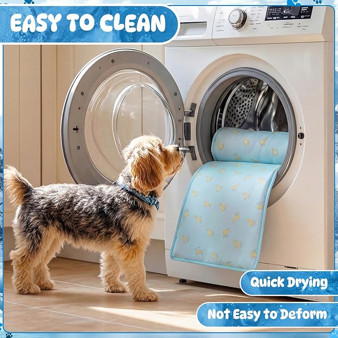 DoubleFill 4 Pack Cooling Dog Mats with Supportive Pillow 15.7" x 23.6" Self Cooling Dog Pads Ice Silk Washable Pet Cool Mat Summer Cat Sleeping Pad with Storage Bag for Crate Bed (Small, Blue)