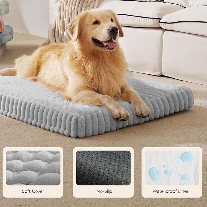 Orthopedic Dog Bed for Large Dog, Waterproof Pet Bed,Non-Slip Bottom and Egg-Crate Foam with Removable Washable Cover Crate Bed,Grey,36"x27"x3"