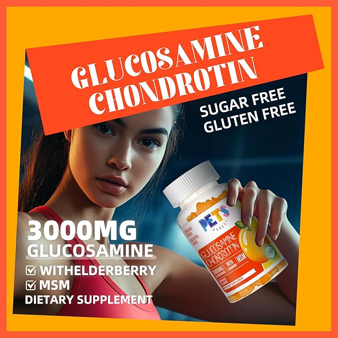 Pets Purest Glucosamine Chondroitin Gummies with MSM & Elderberry Extra Strength - Joint Support, Antioxidant Immune Support Supplement for Adults, Men & Women.(2 Pack) Orange