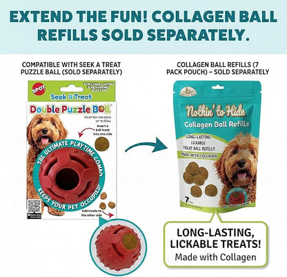 SPOT Seek-A-Treat Double Puzzle Ball Dog Toy, 3.25 in Durable Rubber Treat Dispenser with Dual Openings for Mental Stimulation & Long-Lasting Play, for Dogs up to 50 lbs