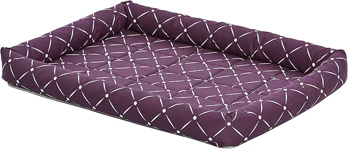 MidWest Homes for Pets 40230-PLD Quiet Time Couture Ashton Bolster Pet Bed, Intermediate Dog/30, Plum, Plum & White Diamond Pattern, 30-Inch
