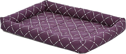 MidWest Homes for Pets 40230-PLD Quiet Time Couture Ashton Bolster Pet Bed, Intermediate Dog/30, Plum, Plum & White Diamond Pattern, 30-Inch