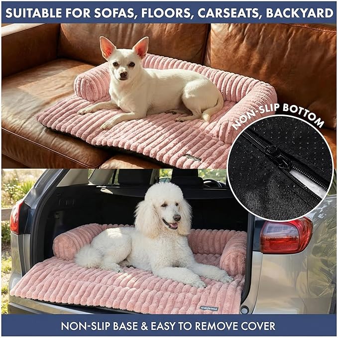 Spark Paws Luxury Dog Couch Cover Bed, Calming Pet Furniture Protector for Large & Small Dogs, Washable Bolster Dog Bed for Couch, Sofa & Bed - Pink, Medium