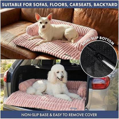 Spark Paws Luxury Dog Couch Cover Bed, Calming Pet Furniture Protector for Large & Small Dogs, Washable Bolster Dog Bed for Couch, Sofa & Bed - Pink, Medium
