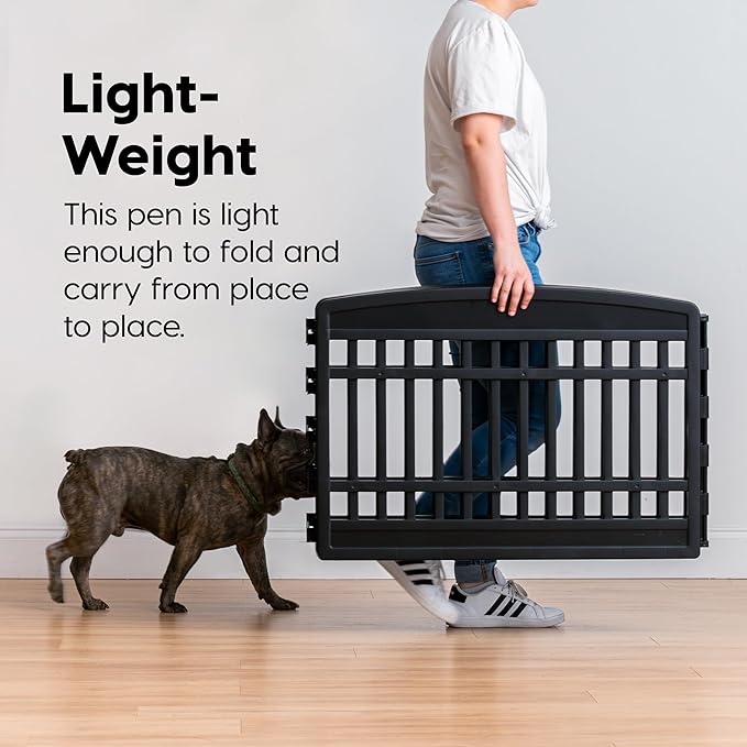 IRIS USA Dog Playpen 24" 8-Panel Dog Playpen – Large Puppy Playpen Indoor, 83.5 x 83.5 x 24, Spacious Dog Play Pen Indoors for Multiple Puppies/Small Dogs, Pet Fence, Black