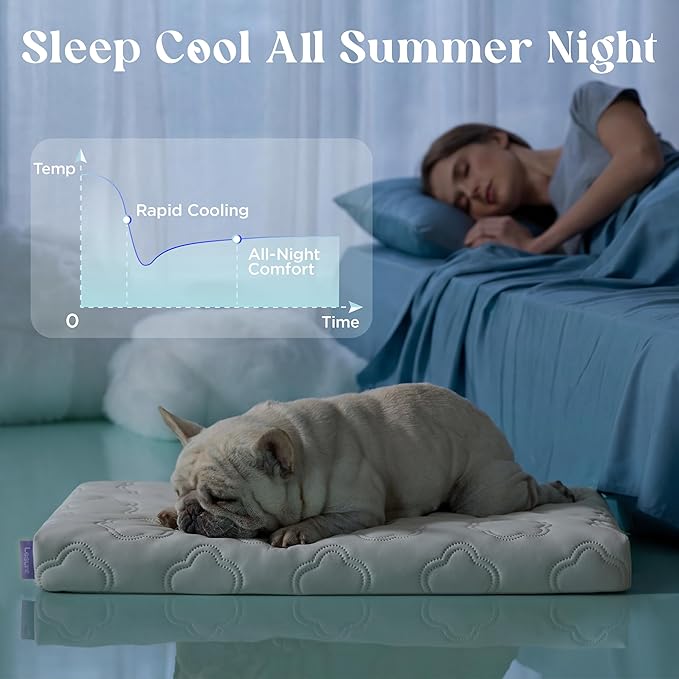 LE SURE Cooling Dog Bed for Small Dogs, Q-Max>0.5 Cooling Mat with Removable Washable Cover, Breathable Orthopedic Egg Crate Foam Summer Pad for Active/Long-Haired/Senior Pets/Cats/Puppy, 23x17 Inch