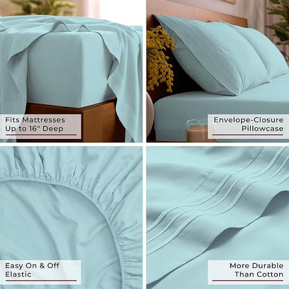 Mellanni Full Sheet Set - 6-Piece Iconic Collection Bedding, (Including 4 Pillowcases), 16-Inch Deep Pocket, Easy Care, Extra Soft, Cooling Sheets, Brushed Microfiber - Aqua