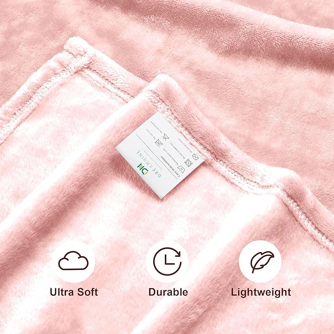 DREAMNINE Soft Plush Fuzzy Fleece Throw Blanket for Couch Sofa Chair 50" x 60", Decorative Solid Lightweight Fluffy Velvet Blankets for Women Girl, Cozy Accent Shaggy Flannel Blanket for Bedroom, Pink