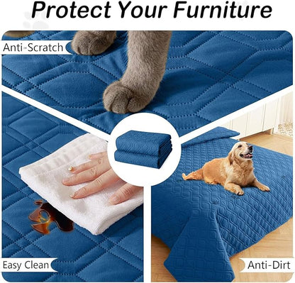 hyha Waterproof Dog Bed Blanket, Soft Pet Blankets, Waterproof Couch Cover for Dogs, Reversible Sofa Covers Washable for Furniture (40x80 Inch, Navy Blue/Blue)