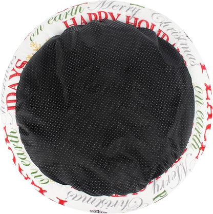 Levtex Home - Santa Claus Lane - 23in x 14in x 6in - Pet Bed - Christmas Sentiment and Santa - White, Red, Green, Teal, Black - 100% Polyester Velour