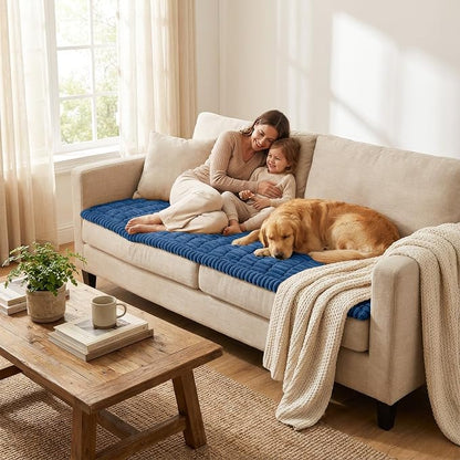 Smiry Couch Cover for Dogs Washable, Non Slip Fuzzy Pet Couch Covers for 3 Cushion Sofa Pet Friendly, Thick Soft Sofa Slipcovers Cushion Protector (Navy Blue, 27.6" x 47")