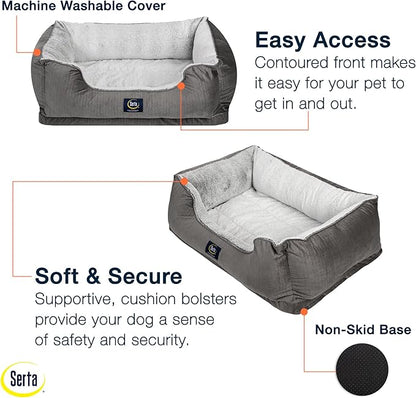 Serta Orthopedic Cuddler Dog Bed for Pets – Slate Gray (X-Large)