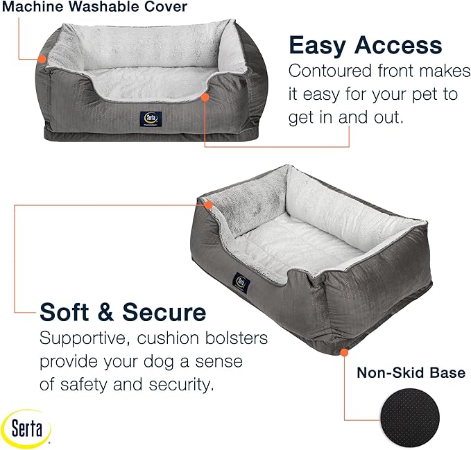 Serta Orthopedic Cuddler Dog Bed for Pets – Slate Gray (Large)