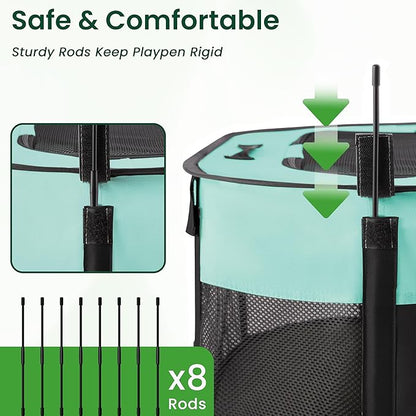 Love's cabin Pet Puppy Dog Playpen, Large Dog Tent Crates Cage Indoor/Outdoor, Portable Exercise Playpen for Dog and Cat, Foldable Pop Up Dog Kennel Playpen with Carring Case (L, Green)