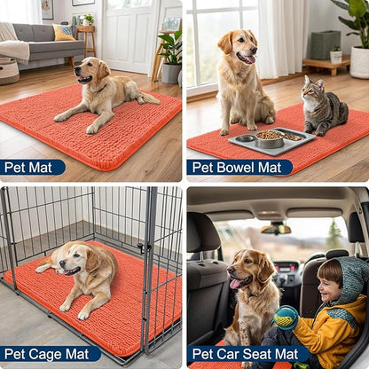 Smiry Dog Door Mat for Muddy Paws 48x30, Absorbs Moisture and Dirt Doormat, Non-Slip Washable Quick Dry Chenille Front Door Mat Indoor Entrance, Entryway Carpet for Inside Floor, Coral