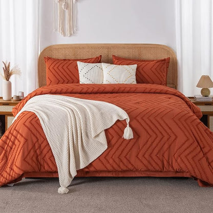 Litanika King Size Comforter Set with Sheets Burnt Orange - 7 Pieces Bed in a Bag King Boho Terracotta Complete Bedding Sets Rust Lightweight Bed Set with Comforter, Sheets, Pillowcases & Shams