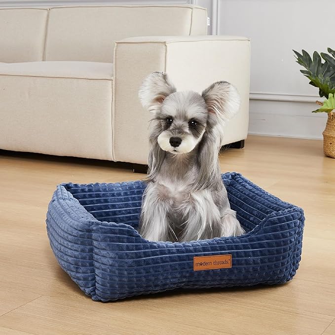 Modern Threads Ultra Soft Plush Pet Bed for Small and Medium Dogs with Elegant Texture and Stylish Design, Removable Washable Cover, Blue, (24" L x 20" W x 8" Th)