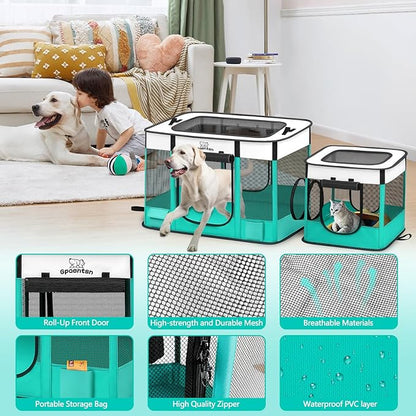 Portable Cat Pet Playpen, Foldable Cat & Small Dog Indoor/Outdoor Tent with Waterproof Base, Lockable Zippers, 600D Oxford 12-Rods 32"x24"x22" for Kitten Puppy