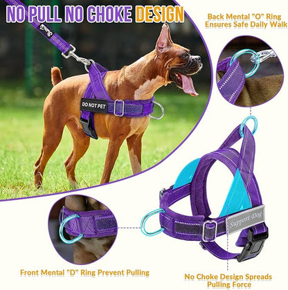 Lukovee No Pull Dog Harness & Leash Set - Heavy Duty Dog Vest Harness with Soft Padded for Medium Large Dogs, Adjustable Reflective Tactical Pet Harness for Easy Walk and Training (S, PU)