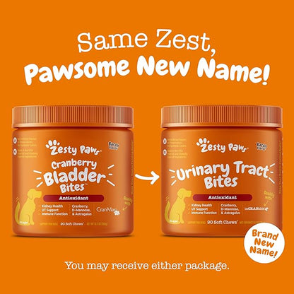 Zesty Paws Cranberry Supplement for Dogs - Bladder Control for Dogs - Urinary Tract Support - Cranberry Chews with D-Mannose, Vitamin B6 & L-Arginine - Immune & Gut Support - Bacon - 90 Count