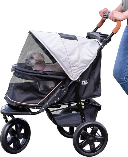 Pet Gear No-Zip AT3 Pet Stroller for Cats/Dogs, Zipperless Entry, Easy One-Hand Fold, Jogging Tires, Removable Liner, Cup Holder + Storage Basket, New Summit Grey
