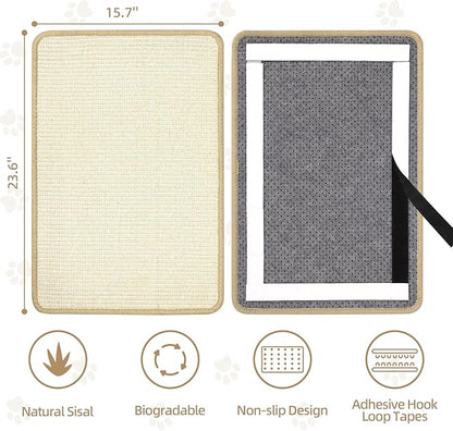 Graciadeco White Cat Scratching Mat Sisal, 2 Packs Sisal Fabric Large Cat Scratching Pad for Indoor Cats with Adhesive Hook Loop Tape, Wall Scratchers for Indoor Cats 23.6" x 15.7"