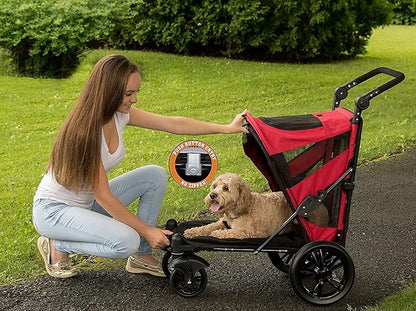 Pet Gear NO-Zip Pet Stroller with Dual Entry, Push Button Zipperless Entry for Single or Multiple Dogs/Cats, Pet Can Easily Walk in/Out, Gel-Filled Tires, Candy Red, Excursion
