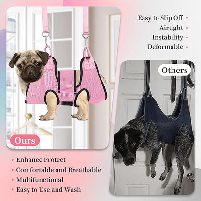 PatiencET Dog Grooming Hammock, Pet Grooming Hammock for Cats & Dogs with Security Strap, Dog Sling for Nail Trimming with Nail Clippers/Trimmer, Nail File, Pet Comb(Pink S)