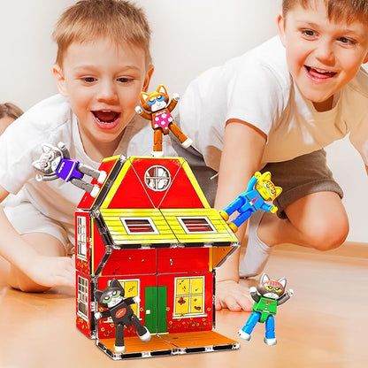 PicassoTiles 6pcs Pete the Cat Magnetic Figures Family Animal Action Character Toddler Toys Magnet Expansion Pack Building Blocks Add-on Educational STEM Learning Kit Construction Brain Tiles PTC01