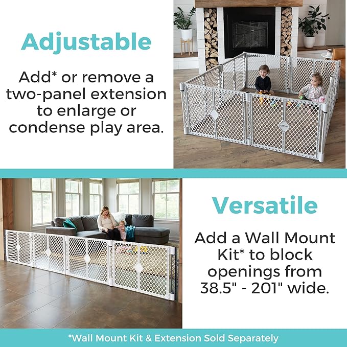 Toddleroo by North States - Superyard Baby Play Yard: Freestanding 6-Panel Baby Playpen - Indoor or Outdoor Use - Made in USA - Encloses Up to 18.5 Square Feet - 26 Inches Tall - Light Gray