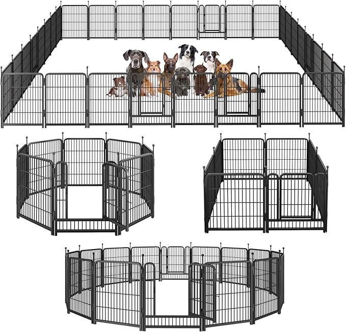 Dog Playpen,Portable Outdoor Dog Fence, Dog Playpen for Large/Medium/Small Dogs, Dog Fences for the Yard,with Doors Foldable Metal (32 inch, 32 Panels)
