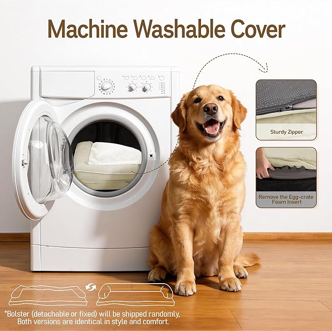 Comfort Expression Large Dog Bed Washable - XL Orthopedic Dog Beds Waterproof Pet Couch Memory Foam Sofa Bolster with Removable Cover - 42 x 30