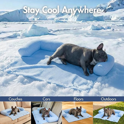 Spark Paws Cooling Couch Cover Dog Bed, Furniture Protector Mat, Non-Toxic Washable Pet Cooling Pad for Large & Small Dog - Waffle Blue - Size M