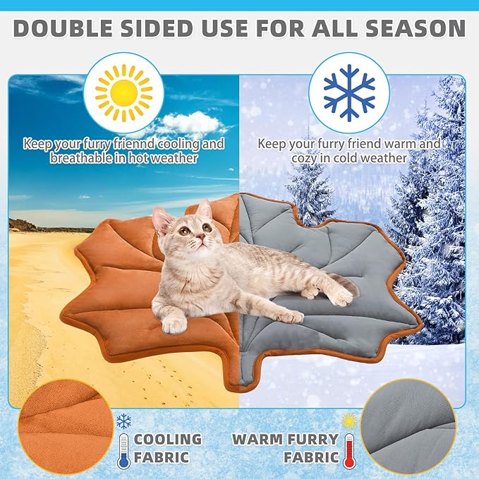 KOOLTAIL Self Warming Cat Bed Mat for Indoor Cats Dogs, Reversible Cozy Pet Heated Pad Blanket with Thermal Foil, Thicken Cat Window Perch, Puppy Kitten House for Crate, Desk, Floor,Outdoor,Maple Leaf