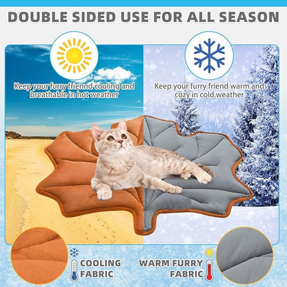 KOOLTAIL Self Warming Cat Bed Mat for Indoor Cats Dogs, Reversible Cozy Pet Heated Pad Blanket with Thermal Foil, Thicken Cat Window Perch, Puppy Kitten House for Crate, Desk, Floor,Outdoor,Maple Leaf