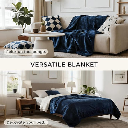 gogobunny Waterproof Bed Blanket, Reversible Sherpa Fleece Throw Blanket for Dog Puppy Cat, Furniture Cover Protects Bed Couch Sofa from Liquid Pee and Pet Fur (Navy Blue, 50x60 inches)