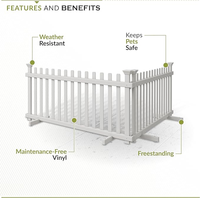 22in H x 44in W (2 Panels) Freestanding Zippity Portable Puppy Fence Kit, Dog Puppy Playpen, Pet Border Outdoor for Yard, Vinyl Picket Outdoor Animal Fences, Pup Play Pen Indoors, ZP19055