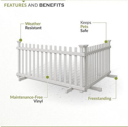 22in H x 44in W (2 Panels) Freestanding Zippity Portable Puppy Fence Kit, Dog Puppy Playpen, Pet Border Outdoor for Yard, Vinyl Picket Outdoor Animal Fences, Pup Play Pen Indoors, ZP19055