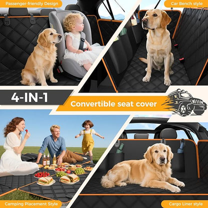 Dog Car Seat Cover for Back Seat,100% Waterproof Scratch Proof Nonslip Seat Cover,600D Heavy Duty Scratch Proof Nonslip Durable Soft Dog Hammock for Car(Orange)