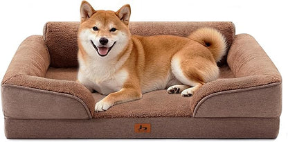 Orthopedic Dog Beds for Medium Size Dogs, Waterproof Egg-Crate Foam Pet Couch Bed with Soft Sides, Non-Slip Dog Sofa with Fleece Removable Washable Cover, 35" L Supportive Pet Sofa, Brown