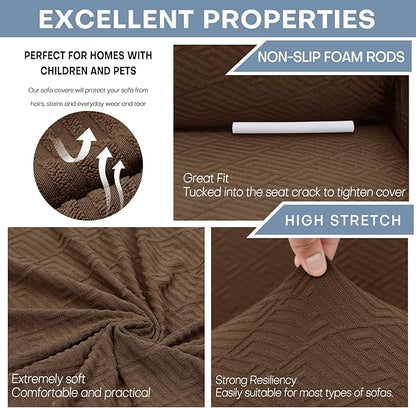 ZNSAYOTX 1 Piece Jacquard Chair Slipcovers for Living Room High Stretch Chair Covers with Arms Anti Slip Pets Friendly Couch Sofa Armchair Cover Furniture Protector (Small, New Pattern Coffee)