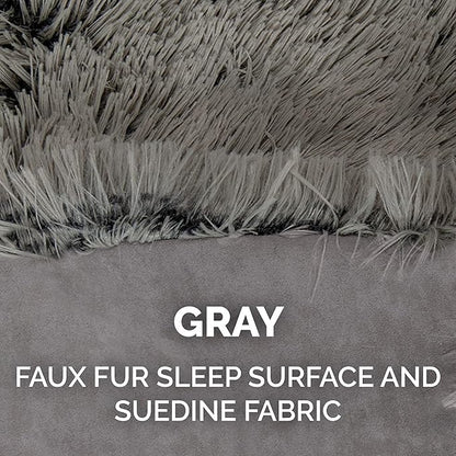 Furhaven Self-Warming Cat Bed for Indoor Cats, 4-Beds-in-1 & Washable - Plush Long Faux Fur Convertible Cuddler - Gray, Small (Pack of 2)
