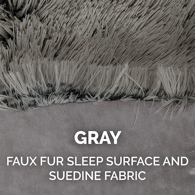 Furhaven Self-Warming Cat Bed for Indoor Cats, 4-Beds-in-1 & Washable - Plush Long Faux Fur Convertible Cuddler - Gray, Small