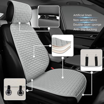 Linen Car Seat Covers Front Seat Covers - 2 PCS Durable & Non-Slip Breathable Cloth Fabric Car Seat Protector, Universal Fit for Most Automotive, Vans, SUVs, Trucks - Gray