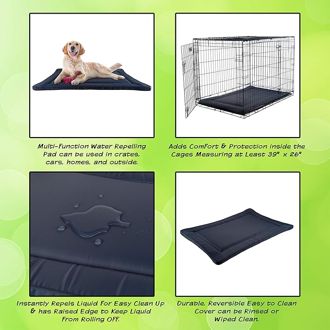 PETMAKER Waterproof Dog Bed - 38.75x25 Large Dog Bed with Raised Edge - Easy-to-Clean Multi-Purpose Crate Mat for Home and Car Travel (Navy)