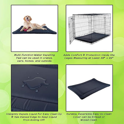 PETMAKER Waterproof Dog Bed - 38.75x25 Large Dog Bed with Raised Edge - Easy-to-Clean Multi-Purpose Crate Mat for Home and Car Travel (Navy)